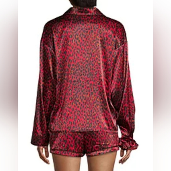 Ambrielle 3 Piece Pajama Set, Short Set & Scrunchie, Red & Black Leopard Print - Picture 9 of 9